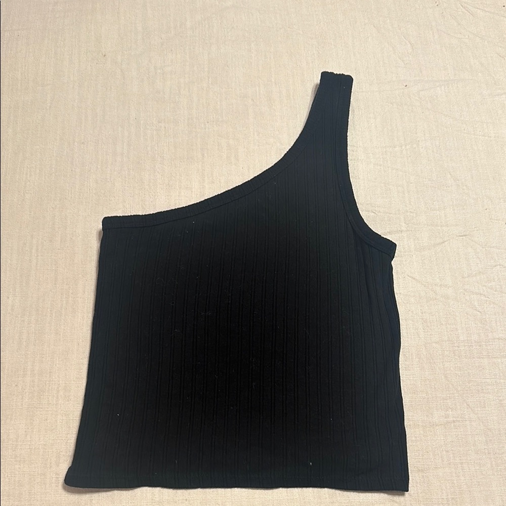 American Eagle Black Ribbed One-Shoulder Top